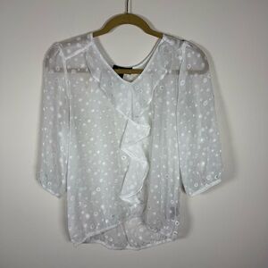 BCX White Sheer Ruffled Blouse Size Small